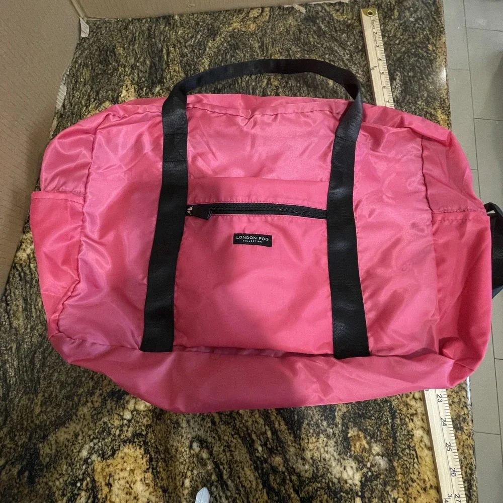 London Fog Collection Duffel Bag Pink Polyester‎ Travel Gym Weekender Zip Pocket